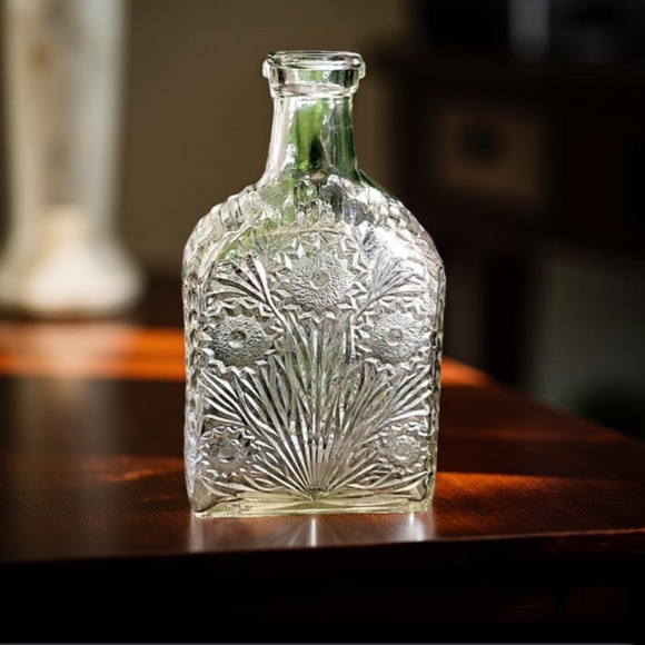 Vintage Other - Antique Mid Century Embossed Flower
Liquor Bottle Glass Decanter
